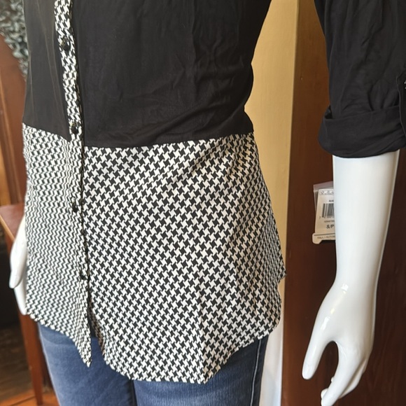 NWT Style&Co size small Black and White Women's Button-Up Top slinky stretchy - Picture 4 of 5